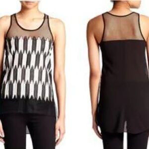 Sachin + Babi Black White Geometric Embroidered Sleeveless Top Tunic XS (0)